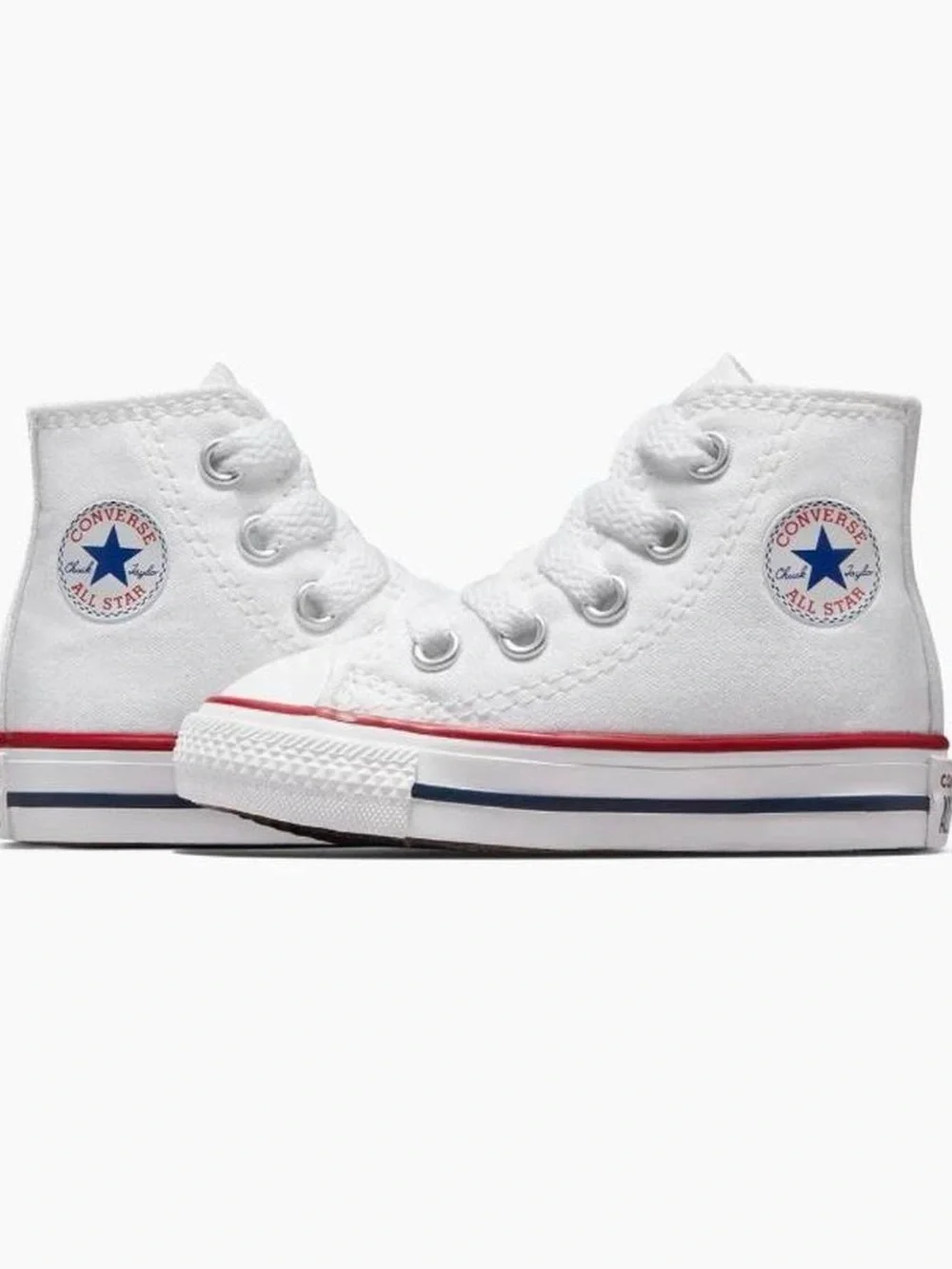 Converse White High Top Sneakers with Red & Navy Trim